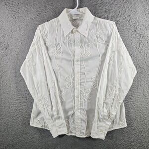 Craig Taylor White Floral Embroidered Button Down Shirt Kate Fit Size M USA Made